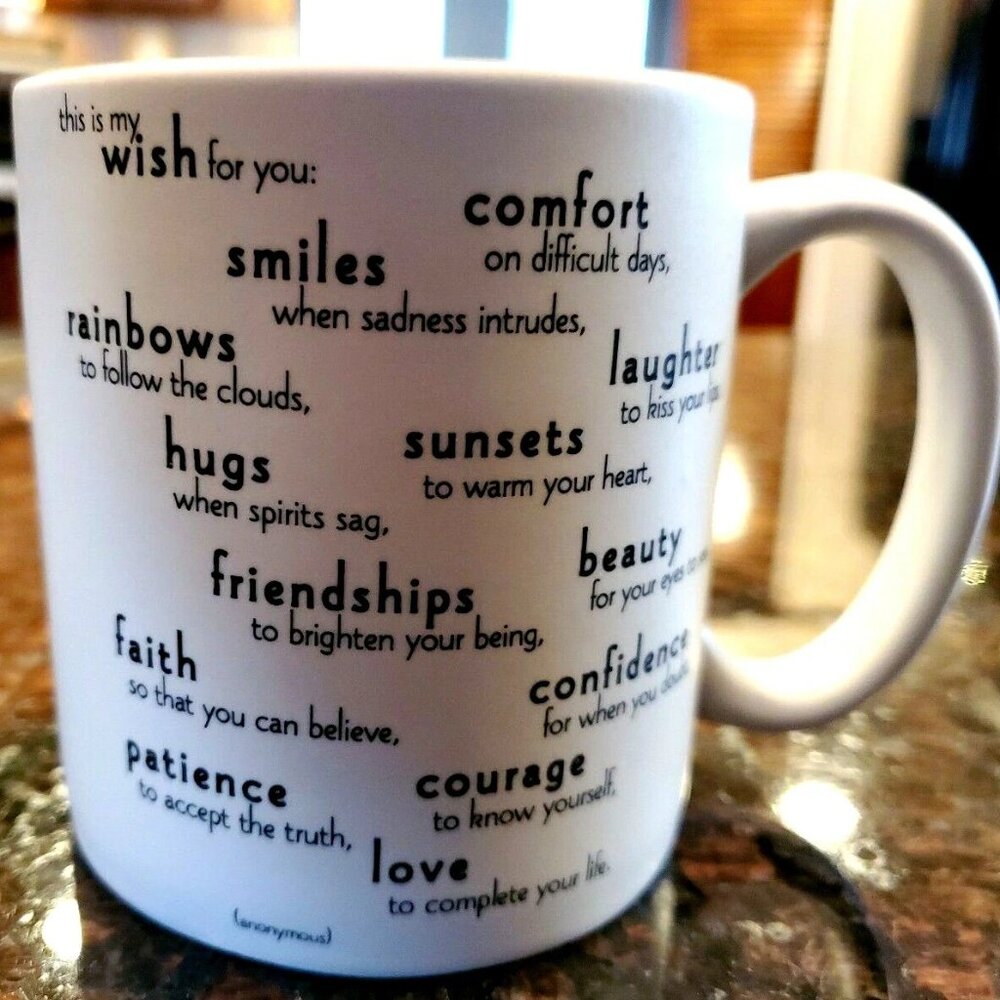 Inspirational White Ceramic Mug with Comfort & Joy Message